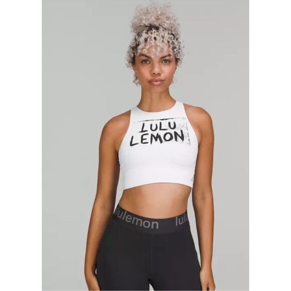 Lululemon Energy High Neck Longline Bra Ed Curtis Med Support B/D Sz 8 White